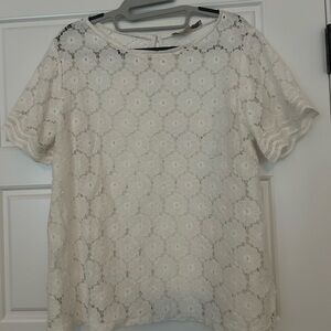 LOFT Ivory Floral Lace Blouse